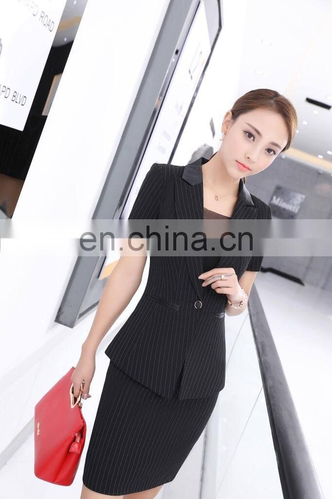 Brand Quality Latest Designer Blue Office Short Sleeve Suits for Women Professional Supplier