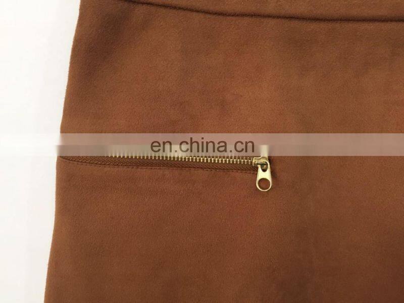 The new spring and summer 2017 composite faux suede zipper skirts