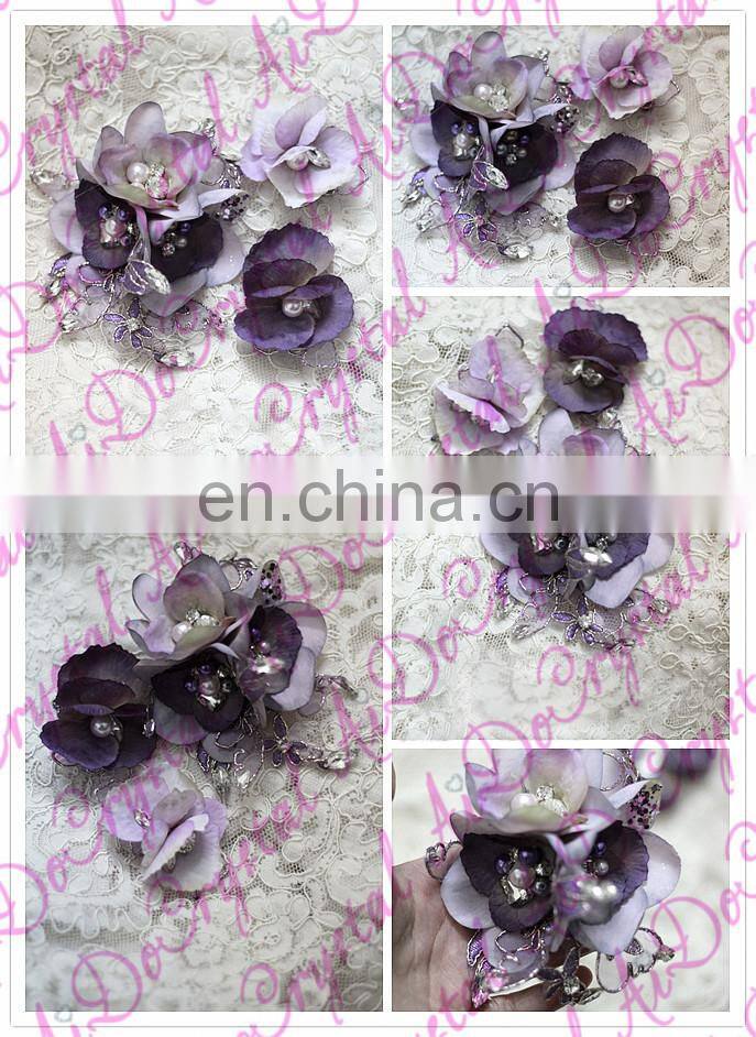 Aidocrystal lilac lace flower rhinestone flower headband bridal fascinators