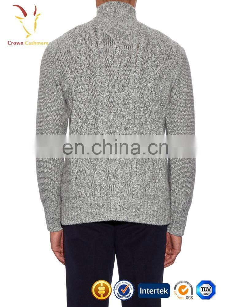 Men Cashmere Wool Turtle Neck Cable Cardigan