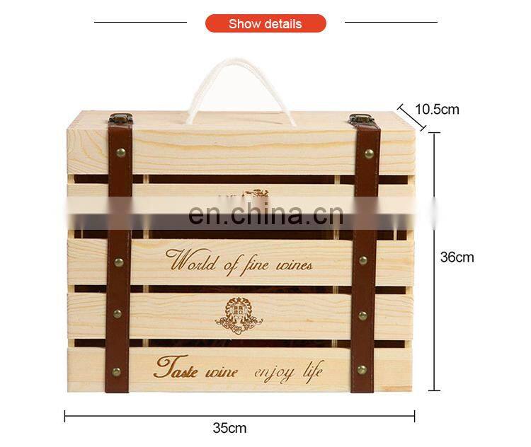 Pine wooden packaging wine crate storage gift box