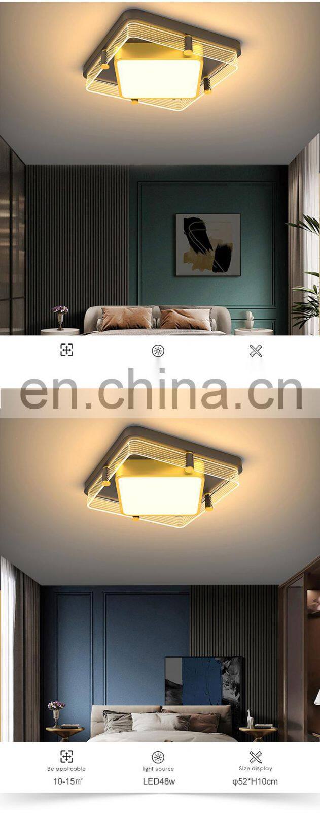 High Quality Decoration Indoor Black Gold Living Room Acrylic 36W 48W Modern Square LED Ceiling Lamp
