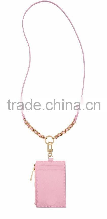 Pink color GENUINE CALF LEATHER CHANGE BAG COIN PURSE Card holder with STRAP and zip