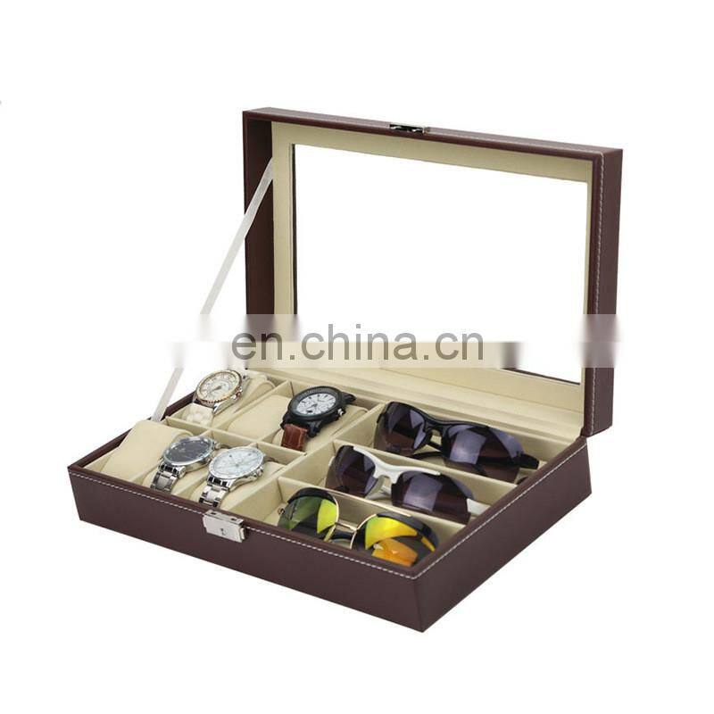 Multi-grids PU Leather Watch Storage Box Glasses Organizer Jewelry Bracelet Case Display Holder