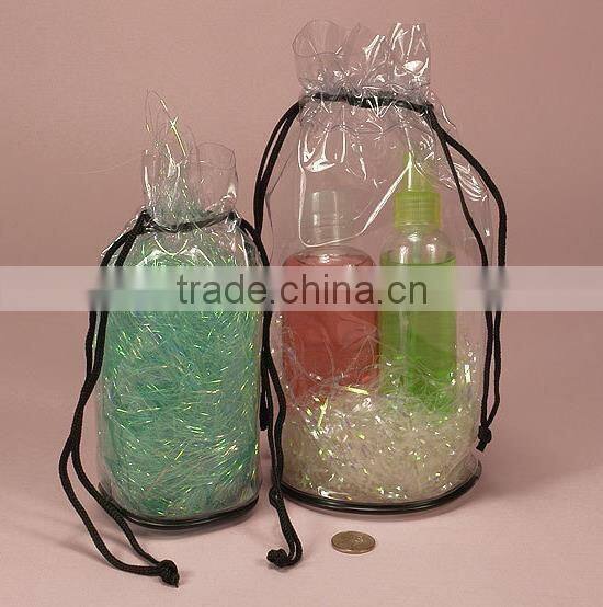 eco-friend simple patent silver drawstring pvc cosmetic bag