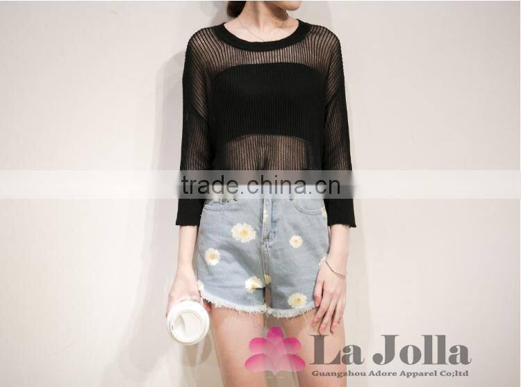 2016 Summer Ladies Short Trousers New Fashion Printing Jeans 242J