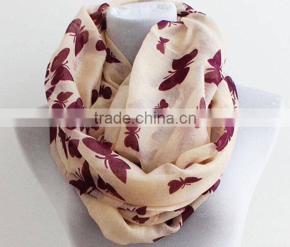 Wholesale Hot Hit New Pattern Butterfly Printing Polyester Cotton Infinity Scarf