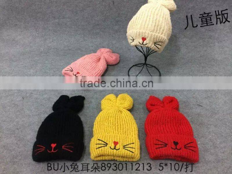 Fashionable Cute Rabbit Ear Style Warm Knitting Winter Woolen Caps for Girls