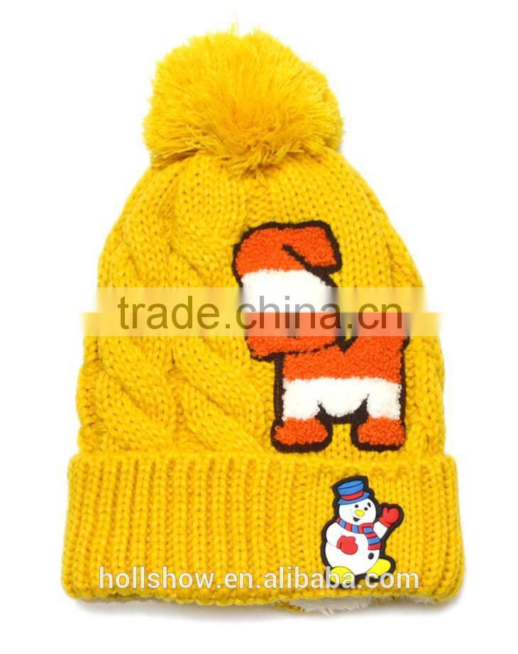 2015 Newest Letter SM Snowman Style Polar Fleece Inside Wool Knitted Baby Girl Winter Cap