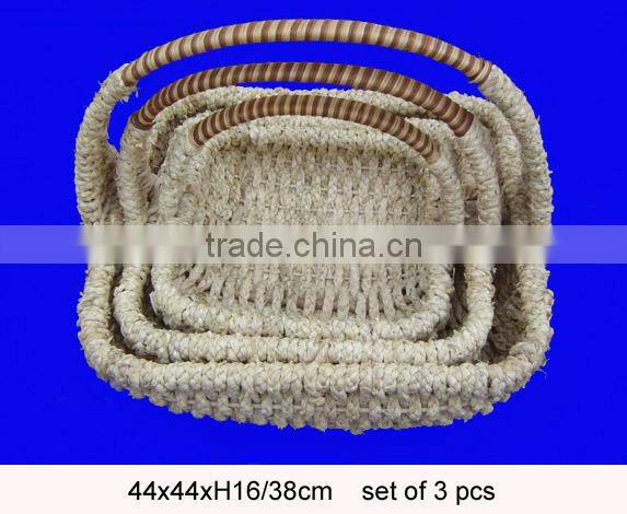 Set of 3 rectangular seagrass basket with handle