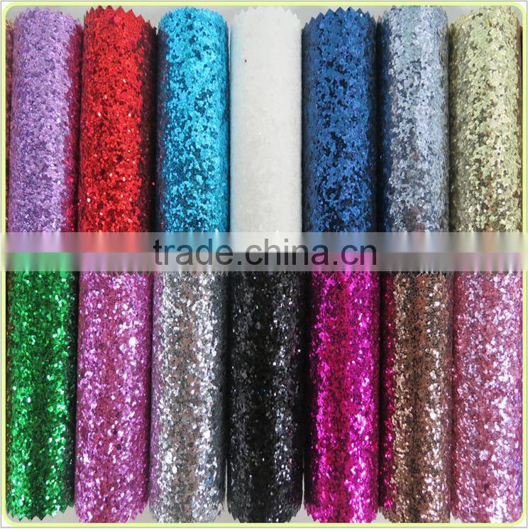 PU glitter artificial leather for upholstery and decorative grade 3 chunky glitter leather for wall paper
