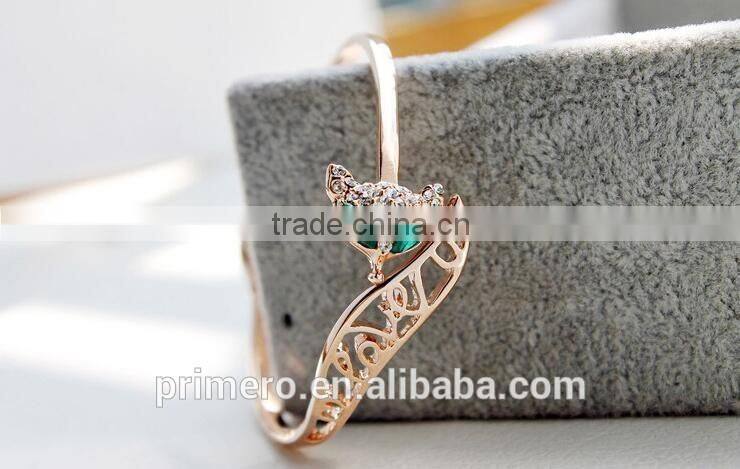 Genuine Austrian Crystals Gold Plated Fox Bangle Bracelet Jewelry