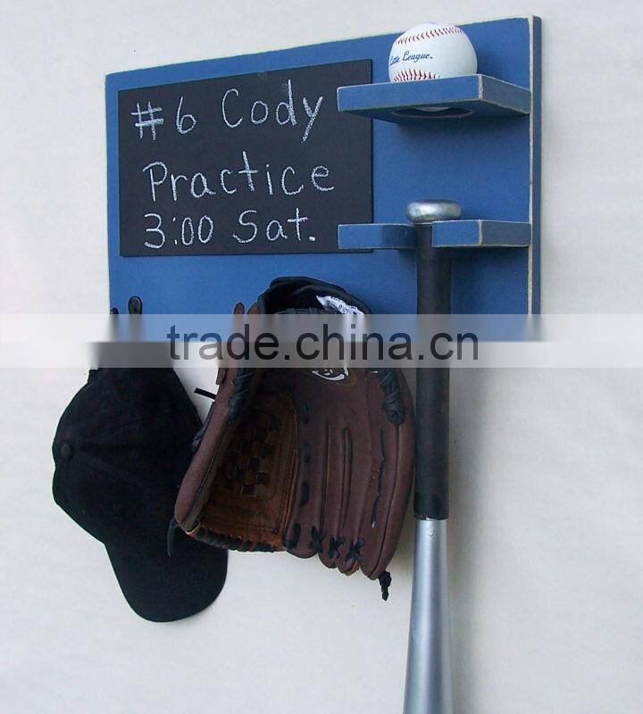 Living room wooden blue ball holder organizer shelf with chalkboard