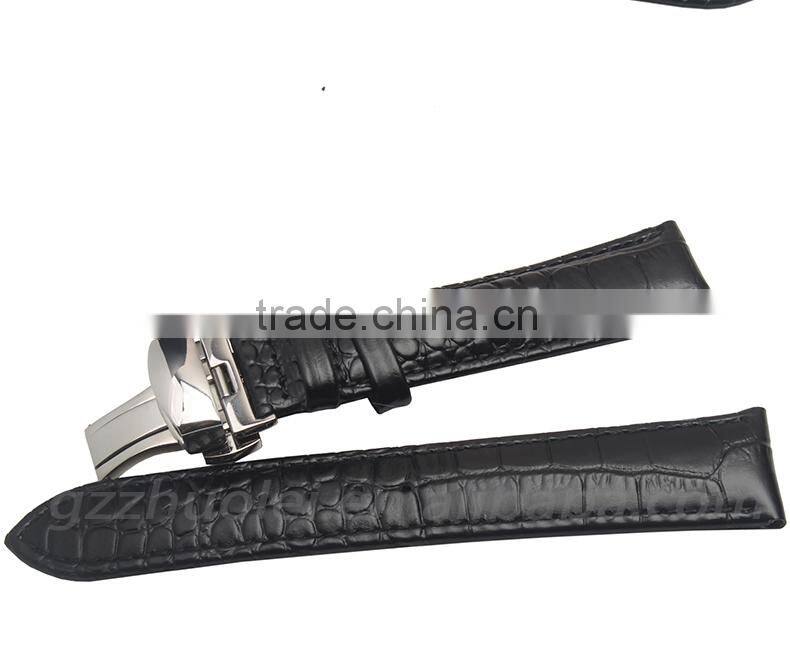 Cheap genuine leather Watch Band with double click stainless steel buckle 18|19|20|21|22mm