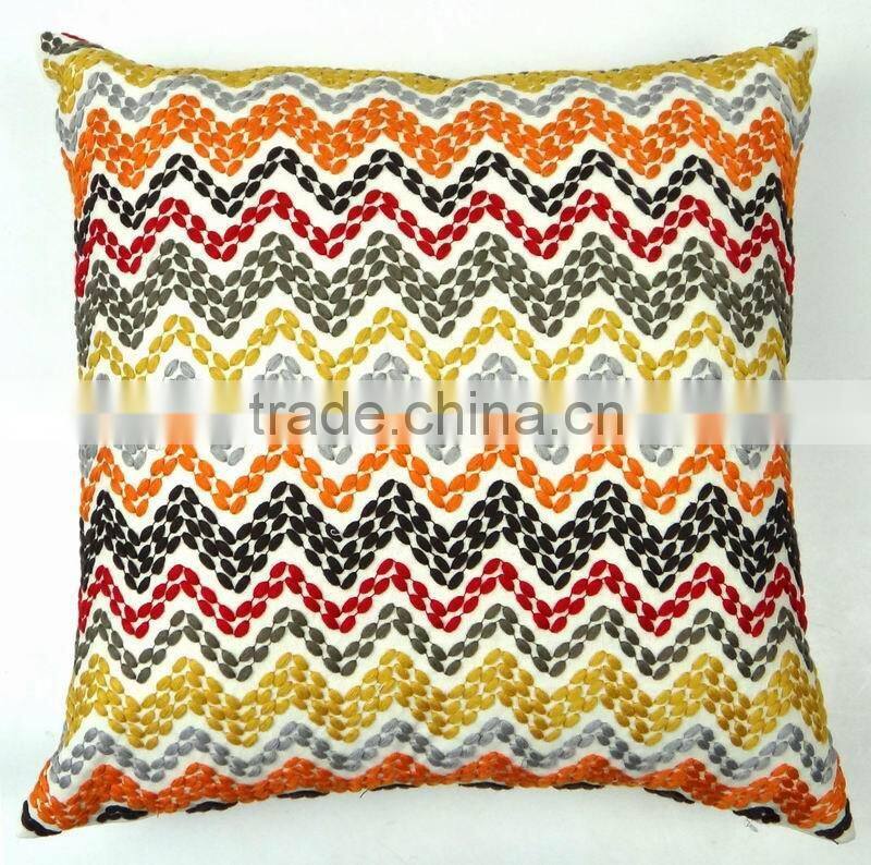 Multi color zig-zag embroidered decorative pillow