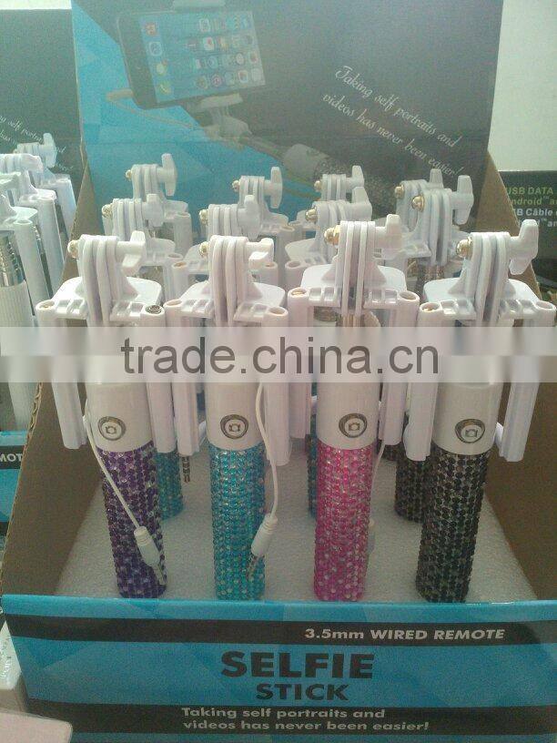 2016 wholesale colorful monopod bling selfie stick in hot-selling