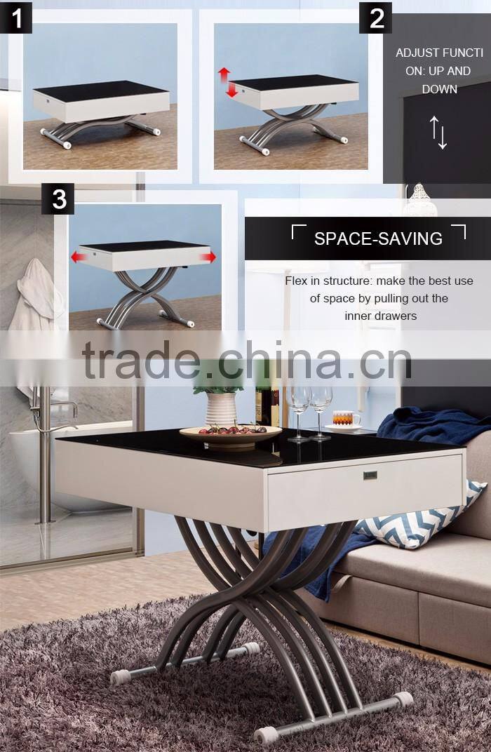 Adjustable Height Coffee Table Furniture Round Glass Cross Leg Dining Table