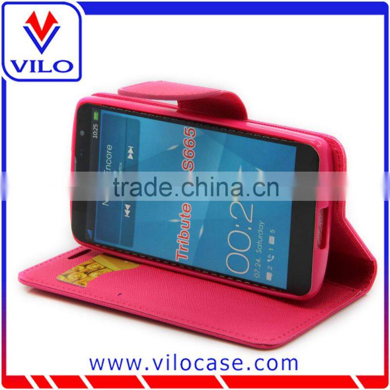 Flip leather wallet case for LG Tribute 2 / LS665