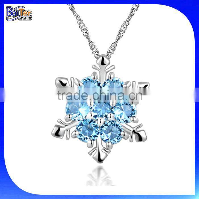Rose Gold Plated Cubic Zircon Paved 925 Sterling Silver Diamond Snowflake Pendant For Girl