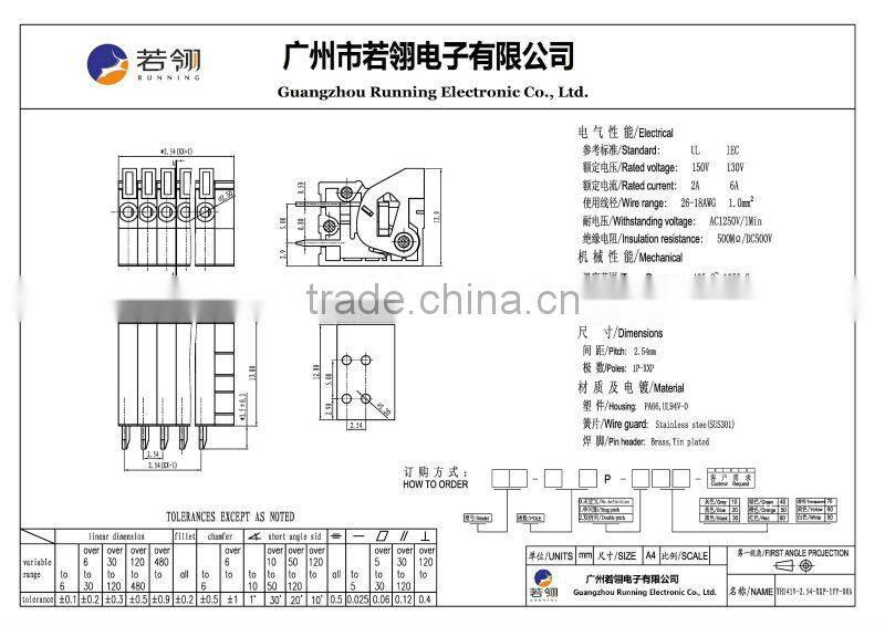 PCB Screwless Spring Terminal Block Pitch 2.54mm