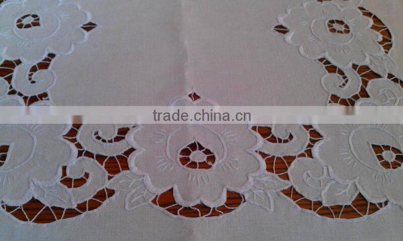 Hand embroidered linen table cloth No.12