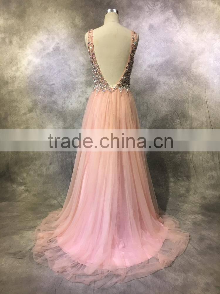 china wholesale v-back v-neck elegant bridesmaid gown