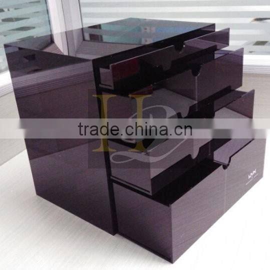 Top quality best price silk print logo black acrylic make up organizer with 4 drawers
