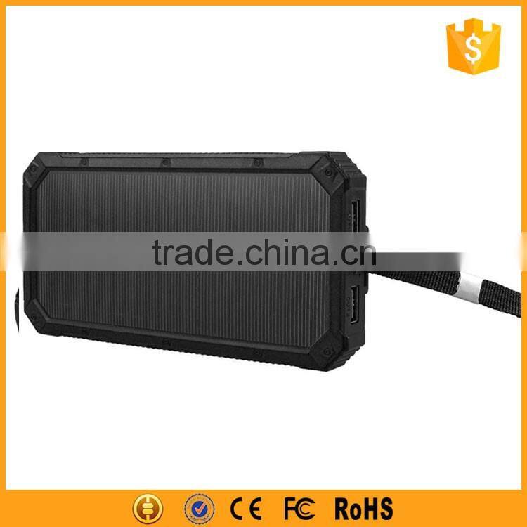 Outdoor emergency solar power bank 12000mah with keychain and carabiner