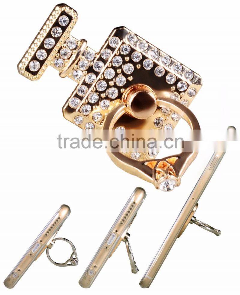 Samco Perfume Bottle Design Multi-Angle 360 Degree Rotating Handmade Crystal- 3D Alloy Portablering Ring Holder for Mobile Phone