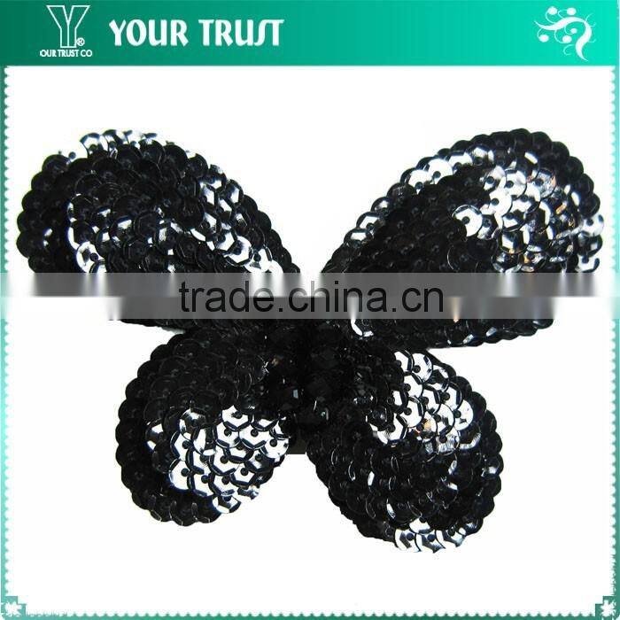 Clear Rhinestone Black Flat Sequin Black Bead Flower Applique Patches