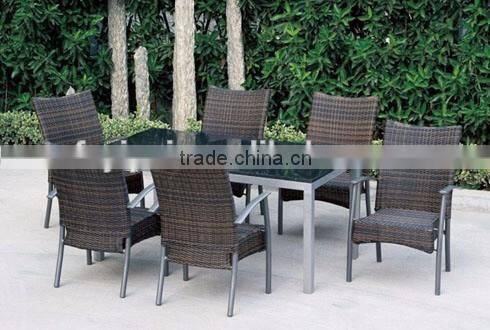 outdoor restaurant party furniture long dining glass table and chairs rattan garden set YPS002
