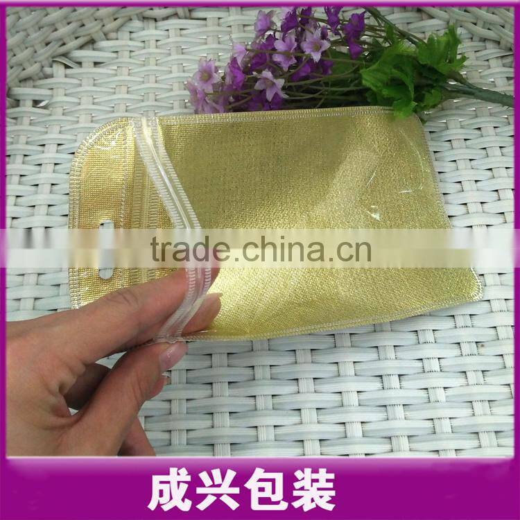 hanging packaging bag/nylon zipper pouch/golden silver color packing sleeve for mobile phone cover