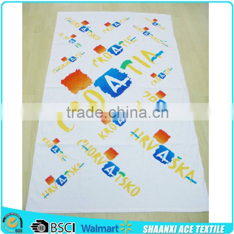 2015 HOT sell 100% cotton velvet printing letter printing Croatia beach towel english letter promotional towel