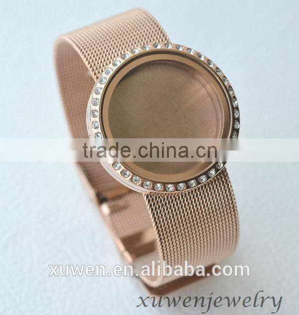 crystal stainless steel watch bracelet with charm locket