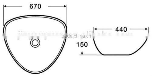 Y122A Art Basins; Triangle Single Faucet Hole Handmade Self Rim White Color Basin