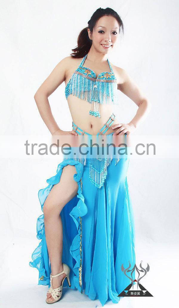 Wuchieal Hot Sexy Nice Ruffle Skirt for Ladies, Only One Side Slit Belly Dance Skirt with Golden Edges Finishing