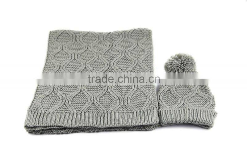 Grey chunky warm scarf women knit Hat and knit Scarf kit set