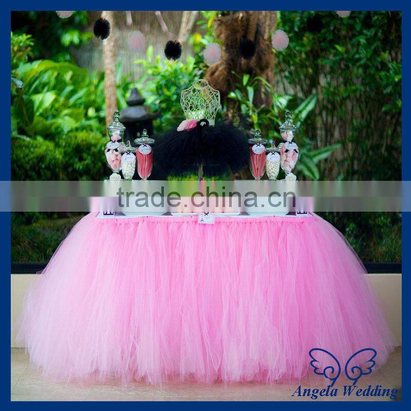 SK005H New arrival 2015 beautiful bridal ruffled wedding pink tulle table skirt