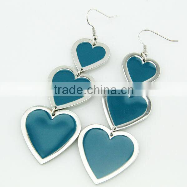 Fashion design heart enamel long earring for girls-E4085