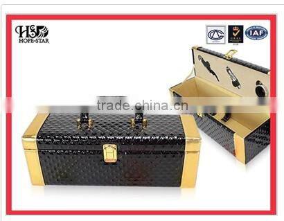 top grade leather wooden wine boxes with gold lock