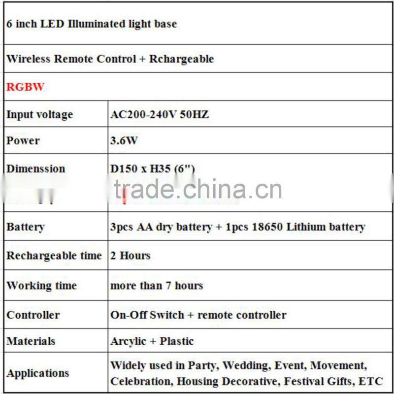 Battery powered RGBW 18PCS 5050 RGBW LED wedding centerpiece vase base wedding decoration
