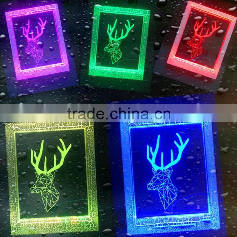 Creative Christmas Decoration Gift 3D Deer Photo Frame LED 7 Colors Flashing Desk Night Light