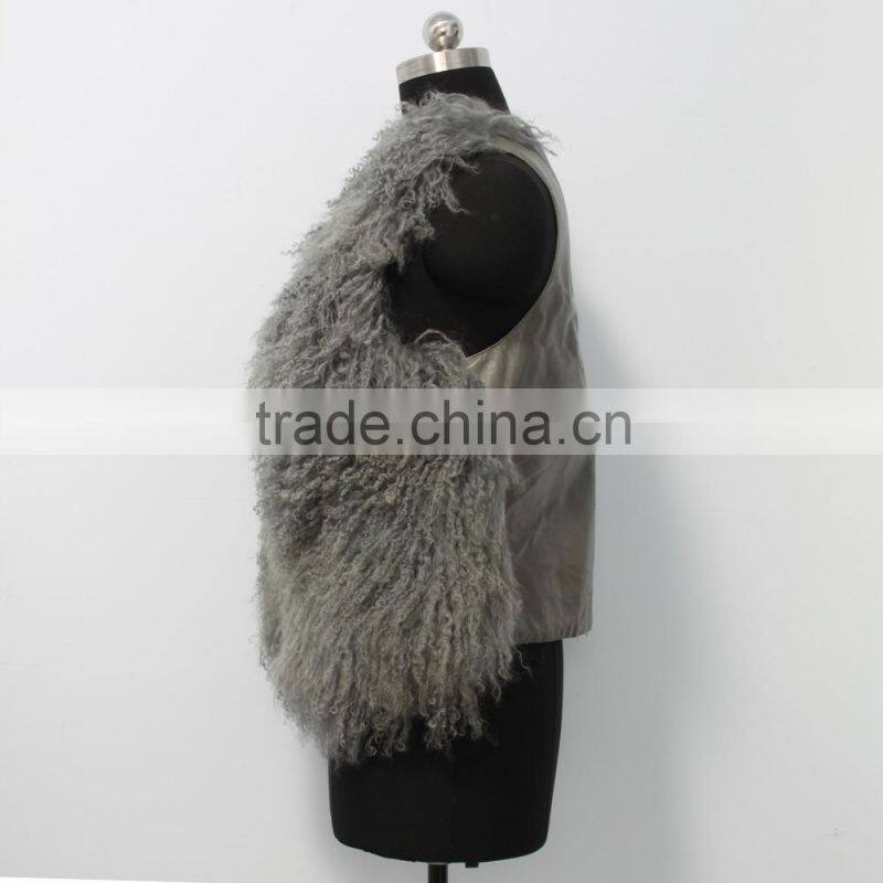 Fashion design Mongolian lamb fur coat genuine women popular Mongolian lamb fur vest