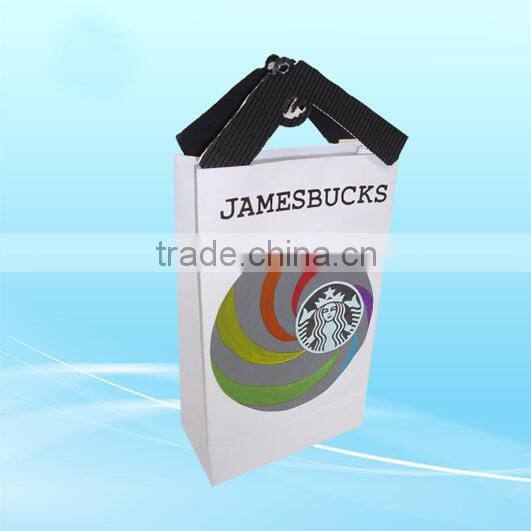 Red shopping paper bags with satin handle