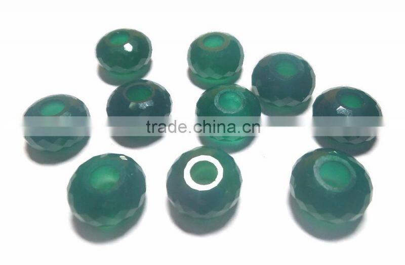 Genuine Green Onyx Faceted Handmade Roundel Big Hole Beads
