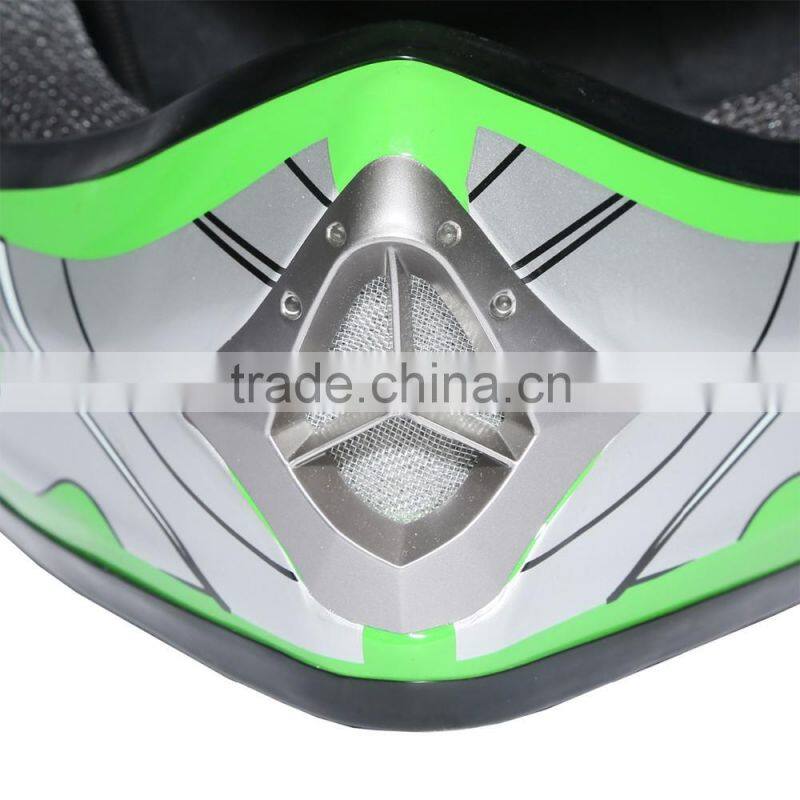Youth Green Silver Flame Dirt Bike ATV Motocross Offroad Helmet MX+Goggles S/M/L
