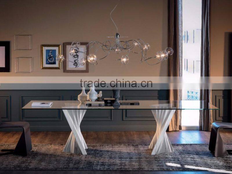 Special Design Hot Sale Rectangula Plisse Travertine base Tempered Glass Top Dining Table On Sale