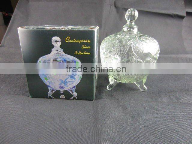 Stock glass round sugar pot with lid