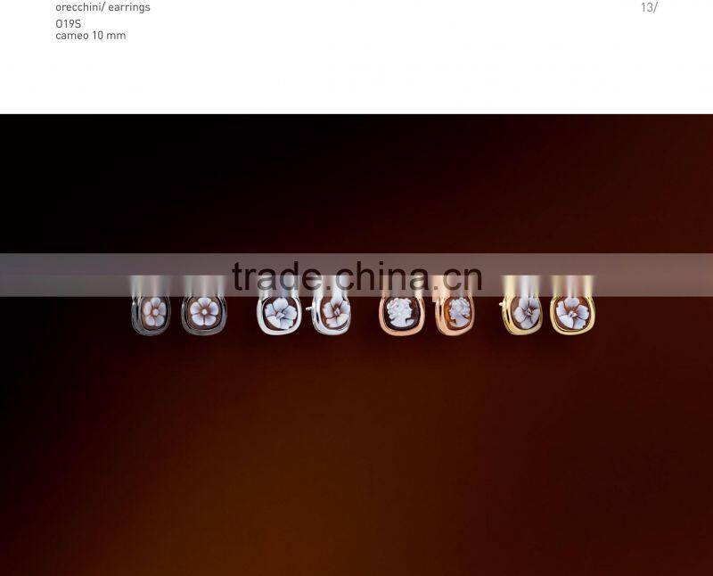 Alibaba Express Vintage Jewelry 925 Silver Rose Flower Cameo Earrings Made in Italy O38 cameo 13mm