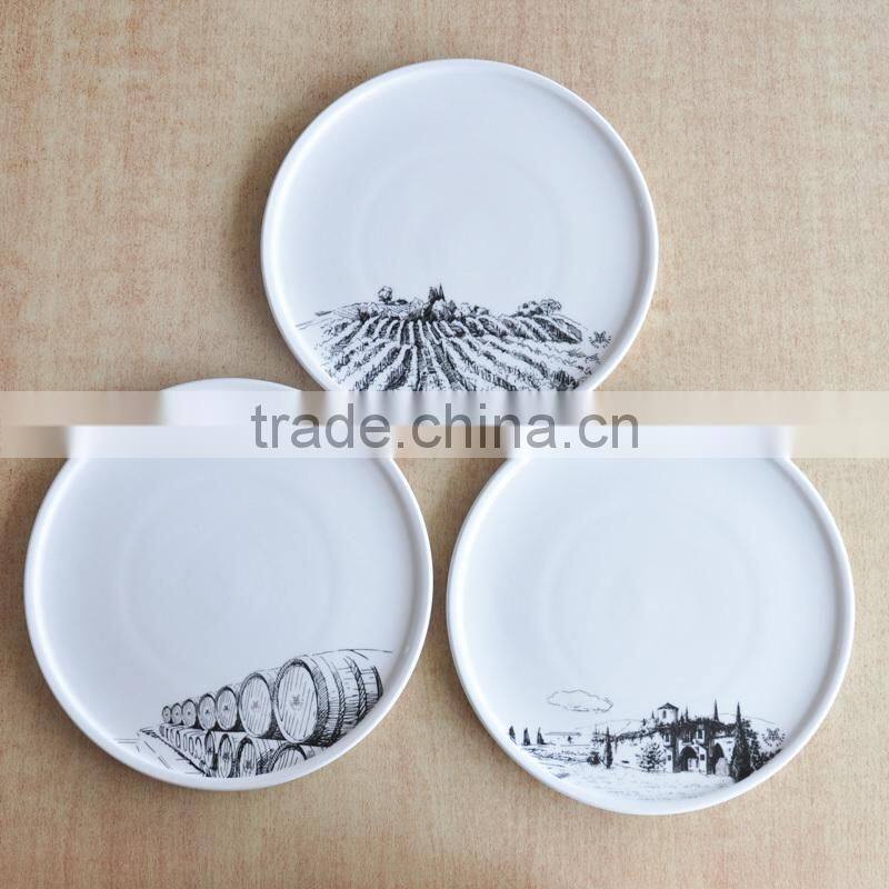 10.6 inch Round Shape Ceramic Pizza Plate with Decal Printing